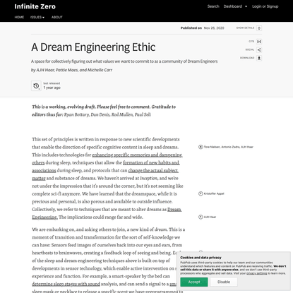 A Dream Engineering Ethic · Infinite Zero