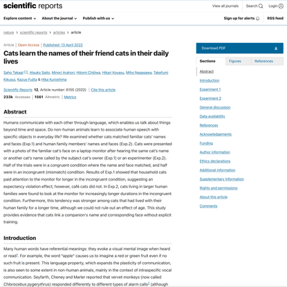 Cats learn the names of their friend cats in their daily lives - Scientific Reports