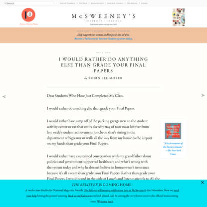 I Would Rather Do Anything Else Than Grade Your Final Papers - McSweeney’s Internet Tendency