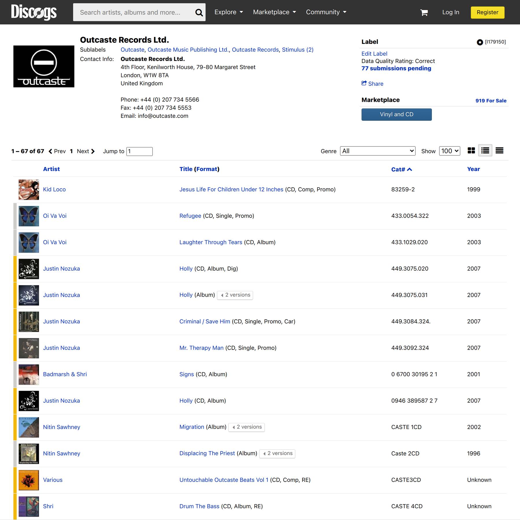 Outcaste Records Ltd.