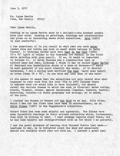 Agnes Martin 1973 correspondence
