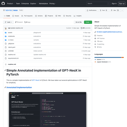 GitHub - labmlai/neox: Simple Annotated implementation of GPT-NeoX in PyTorch
