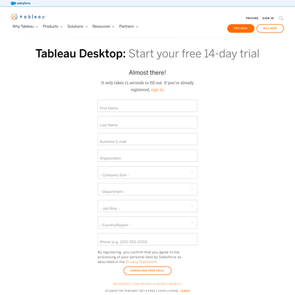 Thanks for choosing a free trial of Tableau Desktop.