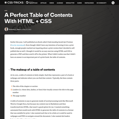A Perfect Table of Contents With HTML + CSS | CSS-Tricks - CSS-Tricks