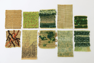 woven (and combined technique) sample collection inspired by primary forest in Yakushima, Japan. All yarns except embroidery threads are hand dyed or painted.