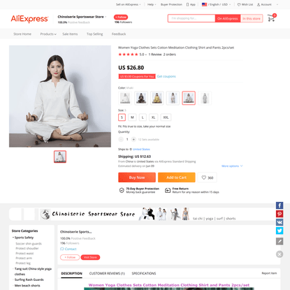 26.8US $ |Women Yoga Clothes Sets Cotton Meditation Clothing Shirt And Pants 2pcs/set - Yoga Sets - AliExpress