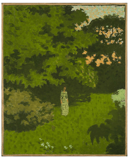 Pierre Bonnard, ‘Young Woman in a Landscape’ (or Madame Claude Terrasse in the Enclosed Garden at Grand-Lemps), oil on canvas, 43.2 x 35.3 cm, 1892, Private collection. #pierrebonnard