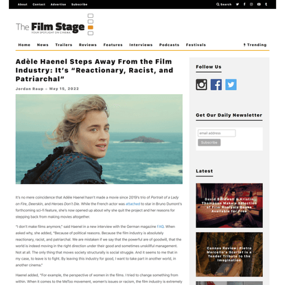 Adèle Haenel Steps Away From the Film Industry: It’s “Reactionary, Racist, and Patriarchal”