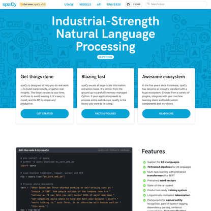 spaCy · Industrial-strength Natural Language Processing in Python
