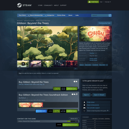 Save 30% on Gibbon: Beyond the Trees on Steam