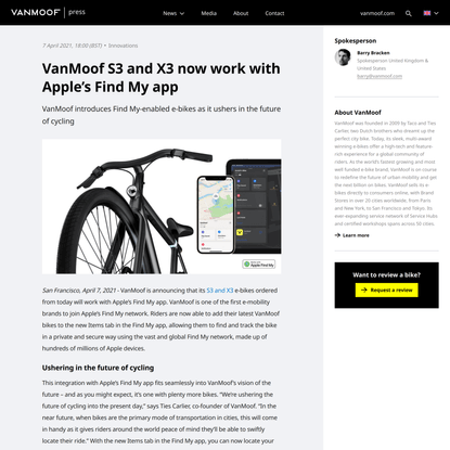 VanMoof S3 and X3 now work with Apple’s Find My app