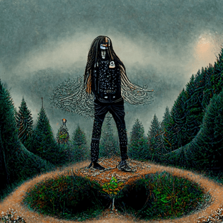 93f3120c-4710-4486-ad7d-b136087596b7_vinh_a_black_metal_singer_sad_alone_in_a_beautiful_forest._in_the_style_of_alex_grey_ja...