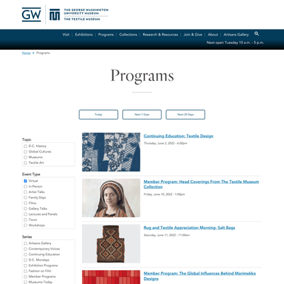 Programs | The George Washington University Museum and The Textile Museum | The George Washington University