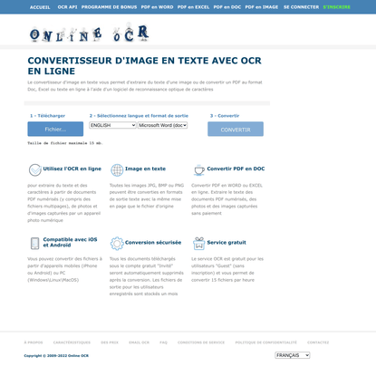 OCR gratuit en ligne - convertir PDF en DOC ou Image en texte