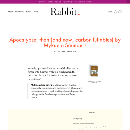 Apocalypse, then (and now, carbon lullabies) by Mykaela Saunders — Rabbit Poetry