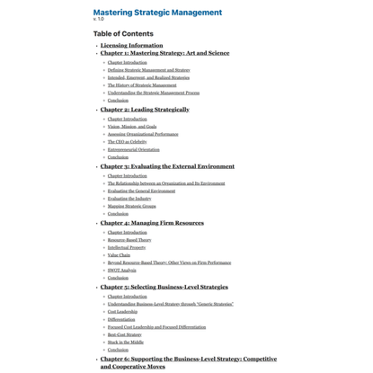 Mastering Strategic Management - Table of Contents