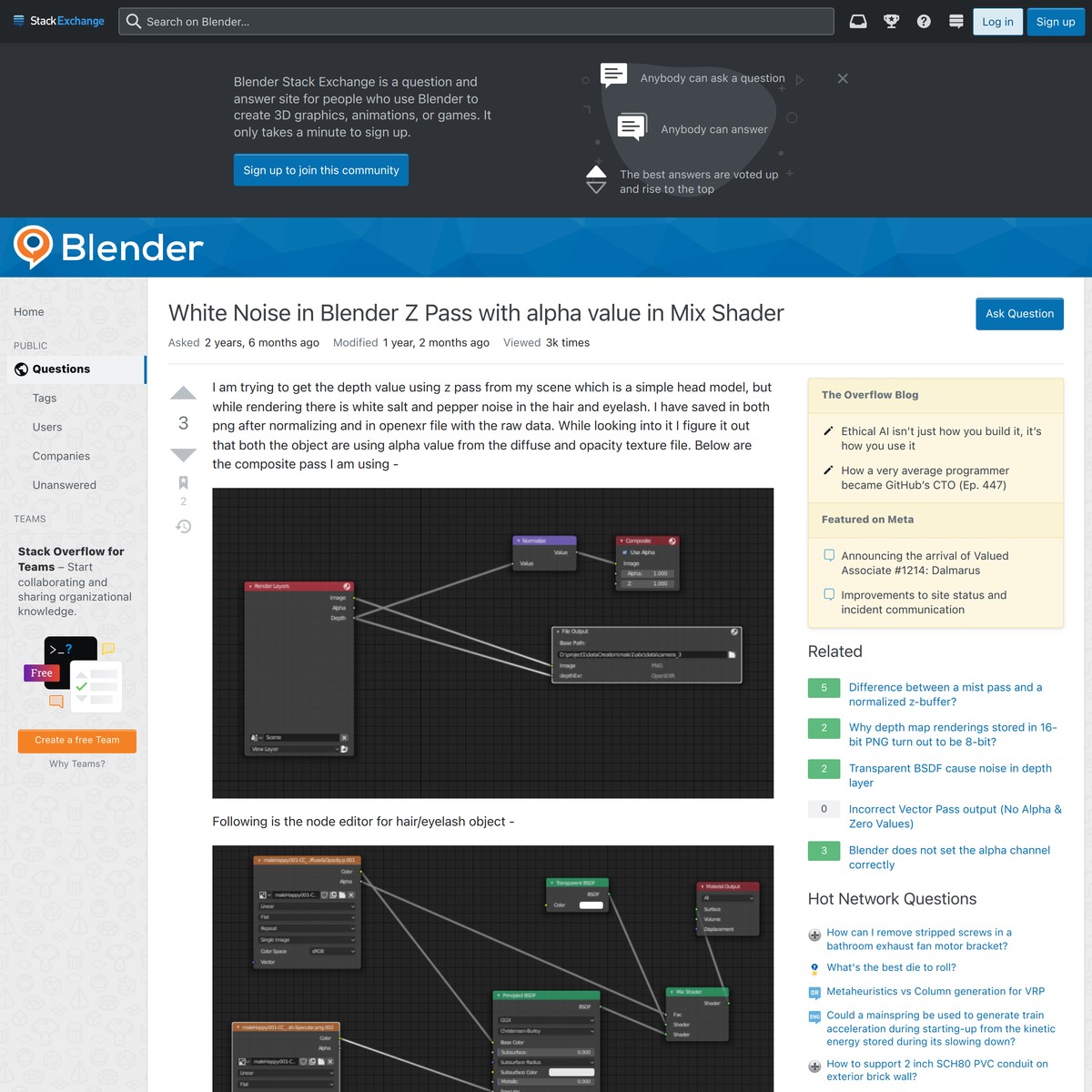 White Noise in Blender Z Pass with alpha value in Mix Shader — Are.na