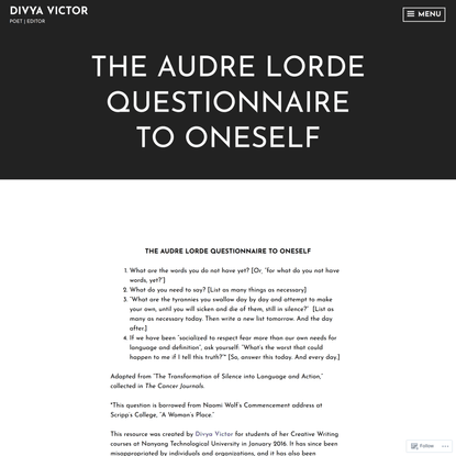 The Audre Lorde Questionnaire to Oneself
