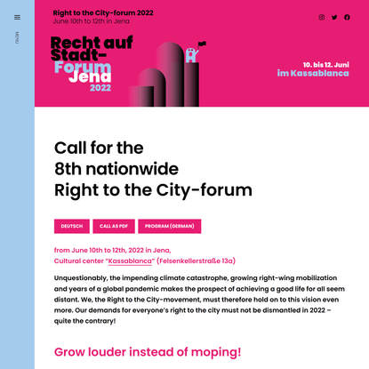 Call for the 8th nationwide Right to the City-forum