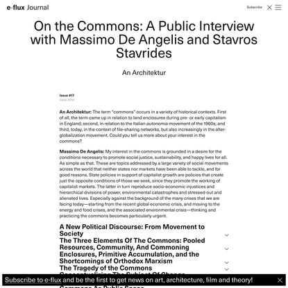 On the Commons: A Public Interview with Massimo De Angelis and Stavros Stavrides - Journal #17 June-August 2010 - e-flux