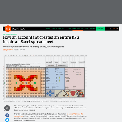 How an accountant created an entire RPG inside an Excel spreadsheet | Ars Technica