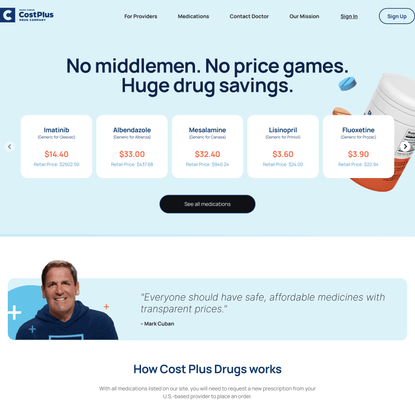 Homepage of Mark Cuban Cost Plus Drugs