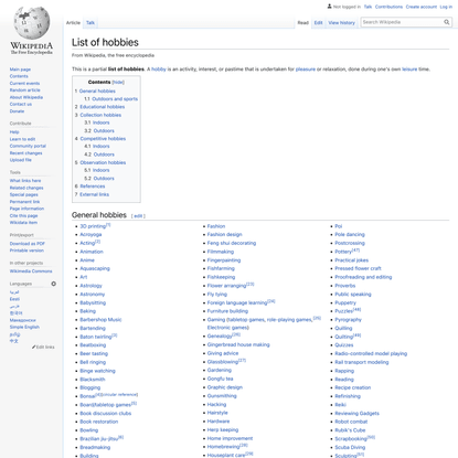 List of hobbies - Wikipedia