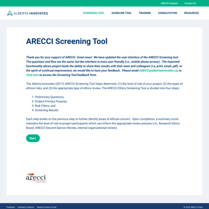 ARECCI - The Alberta Innovates Ethics Screening Tool