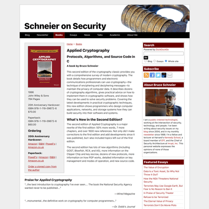 Schneier on Security: : Applied Cryptography