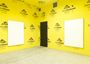 Isaac Brest, I hear this is the white they use at David Zwirner, 2015, framed gallery wall atop Georgia-Pacific DensGlass® (with black PVC vinyl strip door enclosing room), Dimensions variable