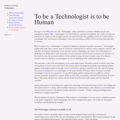 To be a Technologist is to be Human — Letters to a Young Technologist