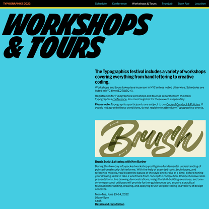 Workshops &amp; Tours – Typographics 2022