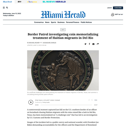 Border Patrol investigating coin memorializing treatment of Haitian migrants in Del Rio