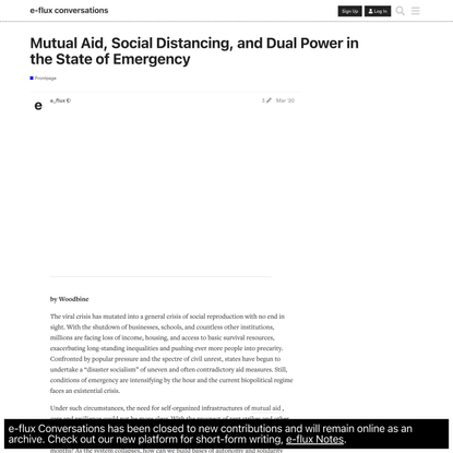 Mutual Aid, Social Distancing, and Dual Power in the State of Emergency - Frontpage - e-flux conversations