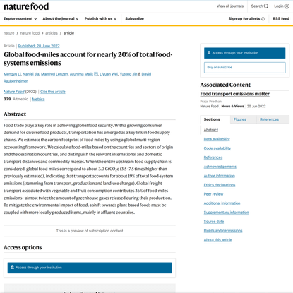 Global food-miles account for nearly 20% of total food-systems emissions - Nature Food