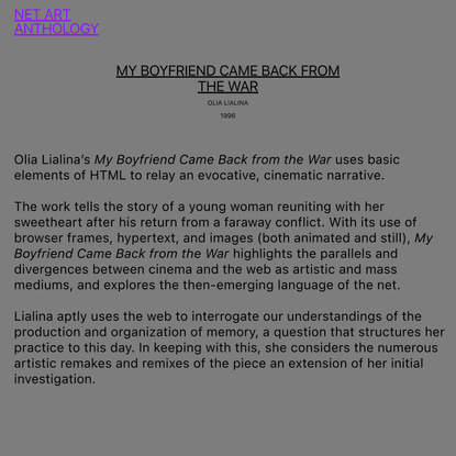 NET ART ANTHOLOGY: My Boyfriend Came Back From the War