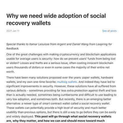 Why we need wide adoption of social recovery wallets