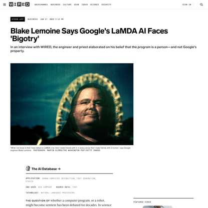 Blake Lemoine Says Google’s LaMDA AI Faces ‘Bigotry’