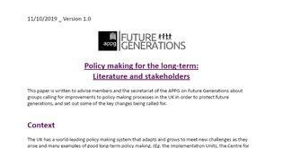 [APPG future generations] Policy making for the long-term: Literature and stakeholders - V1.docx