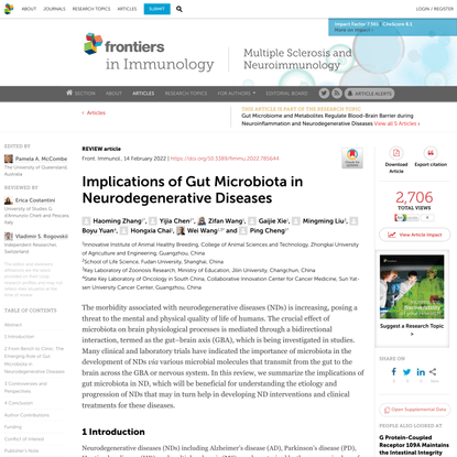 Implications of Gut Microbiota in Neurodegenerative Diseases