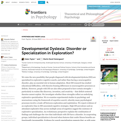 Frontiers | Developmental Dyslexia: Disorder or Specialization in Exploration? | Psychology