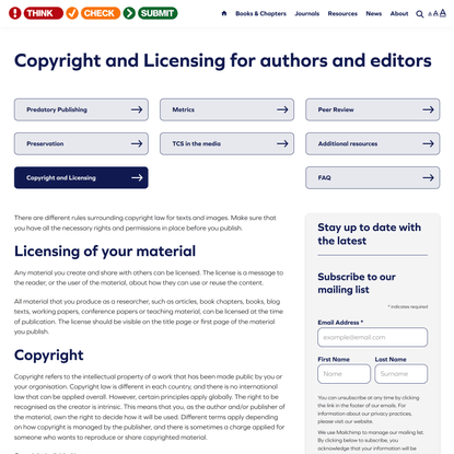 Copyright and Licensing for authors and editors • Think. Check. Submit.