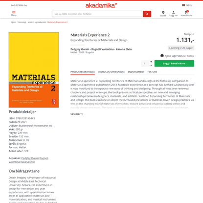 Materials Experience 2. 9780128192443. Heftet - 2021 | Akademika.no