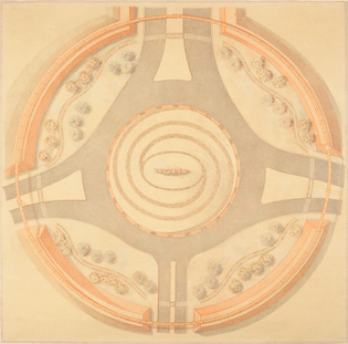ROBERT IRWIN (B. 1928)  South Roundabout, Proposed 1992 (project pending), Las Vegas, 1992 colored pencil on paper 35 3/4 x 35 3/4 in. 90.8 x 90.8 cm.