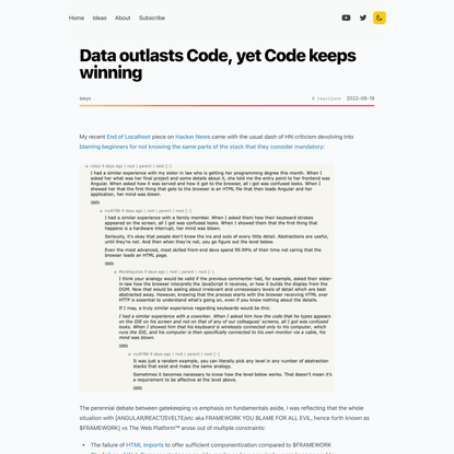 Data outlasts Code, yet Code keeps winning