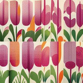 Midjourney, "1970’s floral gradient wallpaper offset printed in text book", 2022