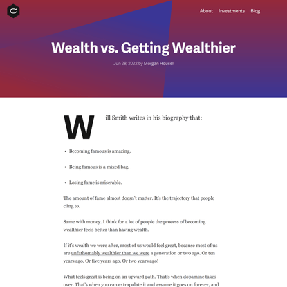 Wealth vs. Getting Wealthier