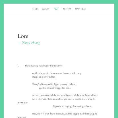 Lore, by Nancy Huang | wildness