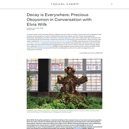 Decay is Everywhere: Precious Okoyomon in Conversation with Elvia Wilk | Topical Cream