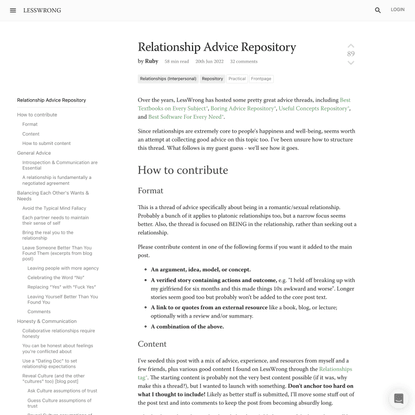 Relationship Advice Repository - LessWrong